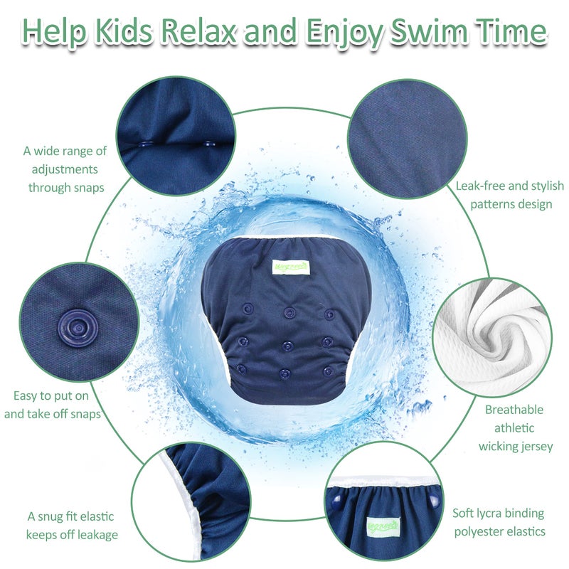 wegreeco Baby & Toddler Snap One Size Adjustable Reusable Baby Swim Diaper (Navy, Small, 3 Pack) - Image 2
